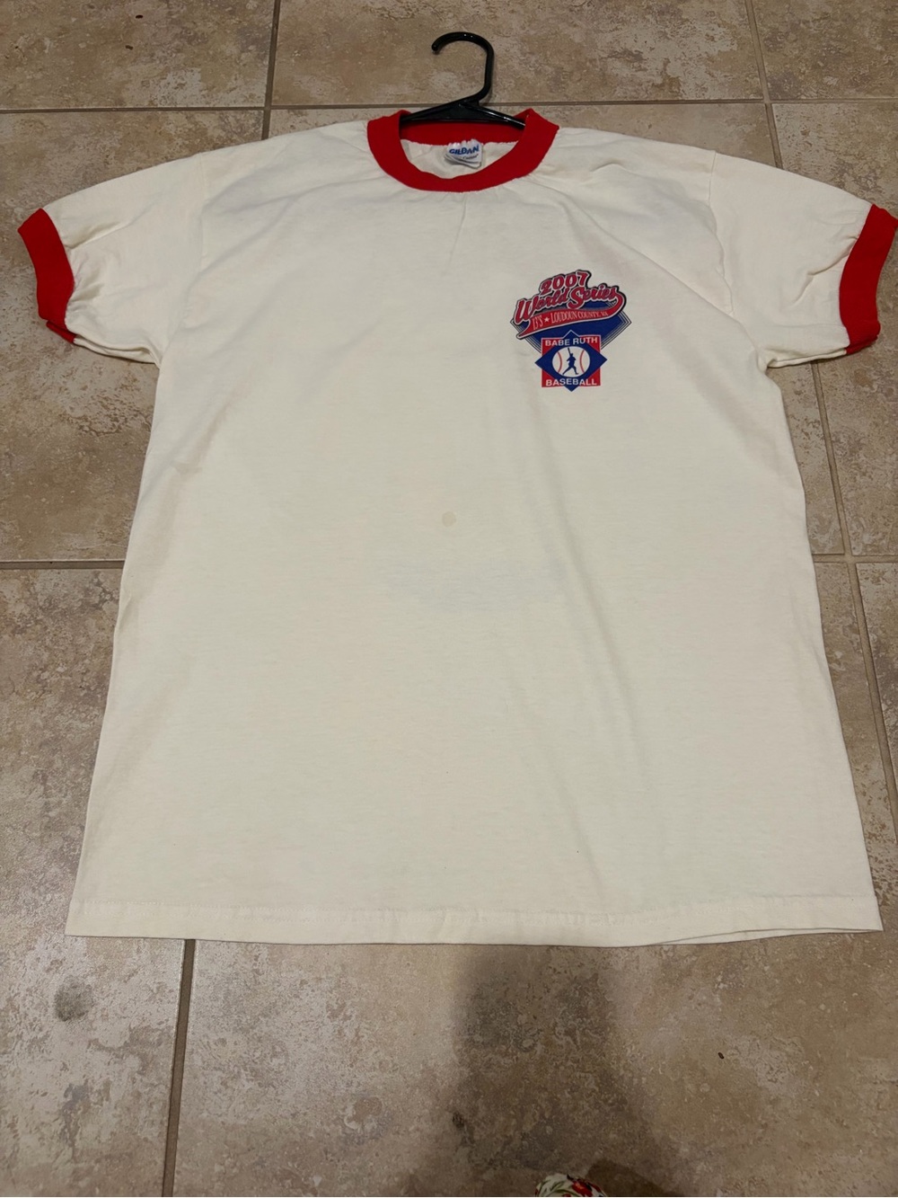 Vintage 2007 World Series Cream Ringer Tee with Red Trim and Baseball Chest Logo